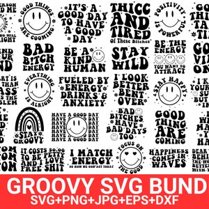 Ensemble Svg groovy, Svg citations bohèmes, Svg inspirant, Svg hippie, Svg rétro, Svg motivant, Svg esthétique, Svg tendance, fichiers pour Cricut