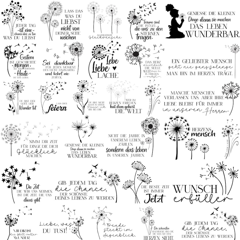 German Dandelions Svg Bundle, Dandelions Quotes, Dandelions Svg, Plotter file Svg, German Svg, Motivational Sayings, Floral Svg, For Cricut image 2