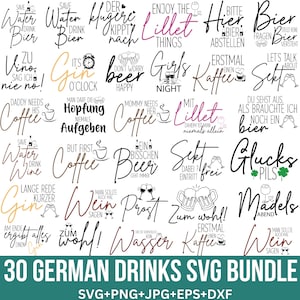 Paquete de bebidas alemanas, refranes alemanes, alcohol, Aperol, café. Alemán Wein Svg, Lillet, Alemán Bier Sprüche Svg, Cricut
