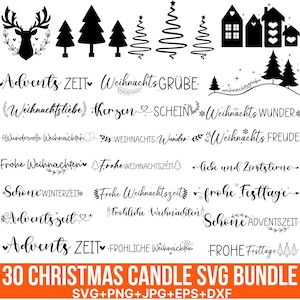 Weihnachtskerzen-Svg-Bundle, Deutscher Schriftzug Art-Svg, Weihnachtskerze Design-Svg, deutsche Kerze-Texte, Weihnachtssvg, Dateien für Cricut