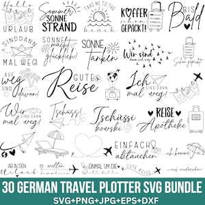 Pacote de plotter de viagem alemão Svg, verão svg, praia svg, ditado de viagem, ditados de viagem, férias svg, citações de viagem, para Cricut, silhueta