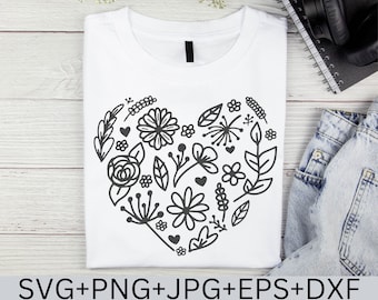 Flower heart SVG design, Heart SVG, Flower Svg, Wildflower Svg, Floral Svg, Cricut  Silhouette
