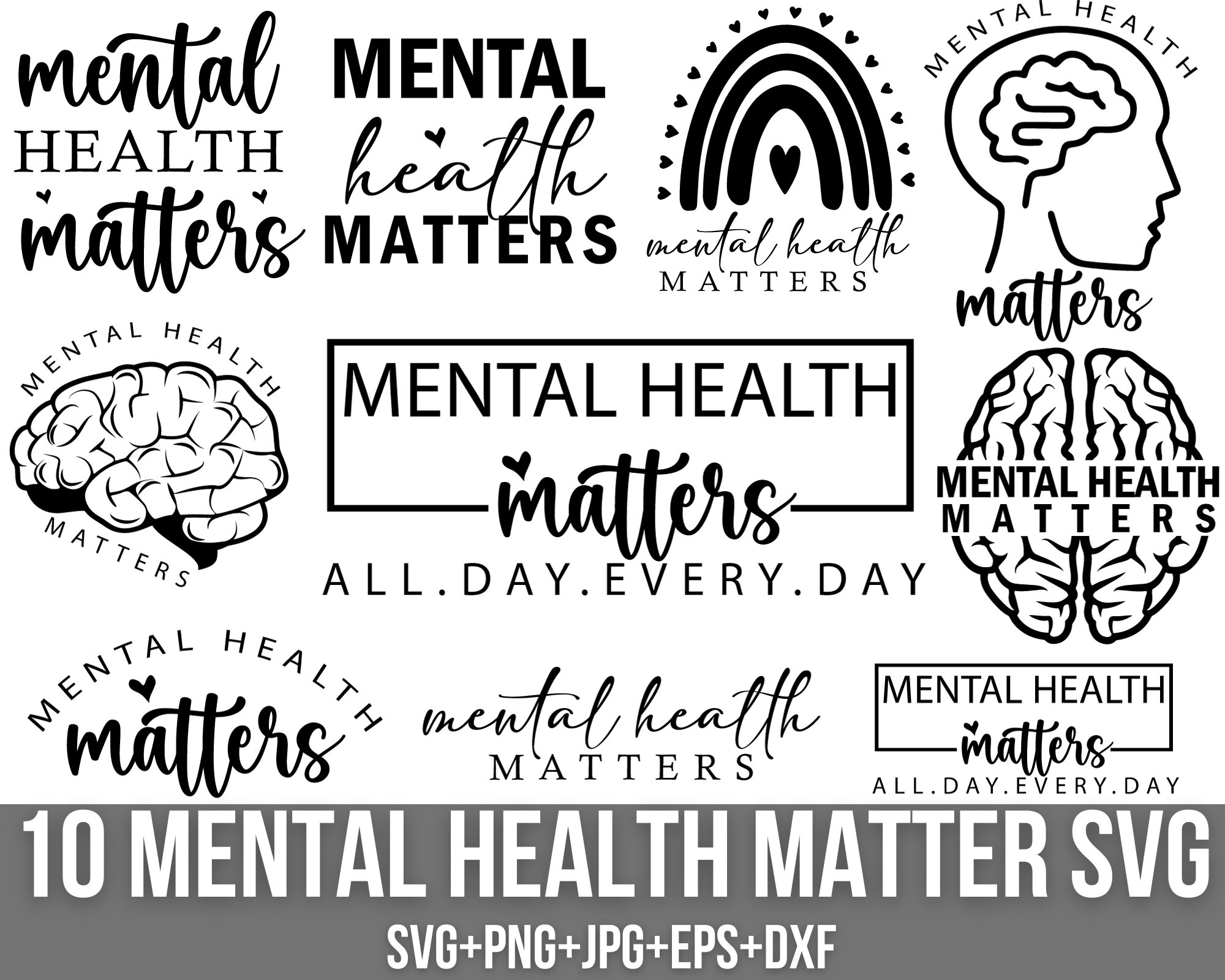 Mental Health Matters Svg Bundle, Awareness Svg, Motivational Svg, Positive Svg, Hope Svg, Trendy Svg, You Matter For Cricut, Silhouette