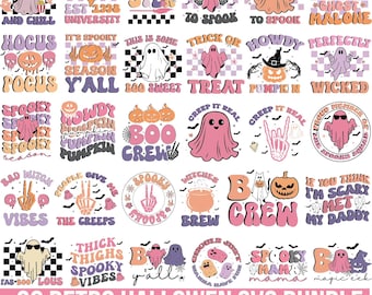 Retro Halloween Svg Bundle, Witch Svg, Spooky Svg, Ghost Svg, Hippie Svg, Retro Svg, Pumpkin Svg, Fall Png, Halloween Png, Cut For Cricut