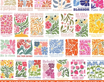Zestaw chrześcijańskich kwiatów boho w formacie PNG, cytaty z wersetów biblijnych, kwiaty boho w formacie PNG, inspirujące obrazy PNG, abstrakcyjne kwiaty w formacie PNG, chrześcijańskie kwiaty do Cricut