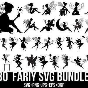 Fairy Svg Bundle, Flying Fairy Svg, Tinkerbell Svg, Princess Svg, Magical Svg, Fairy Vector, Cartoon Svg,  Cut Files For Cricut, Silhouette,