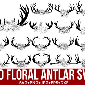 Floral herten SVG bundel, herten hoofd SVG, hert en eland SVG, gewei SVG, bloem, bos SVG, herten in het bos, bloemen SVG, voor de Cricut