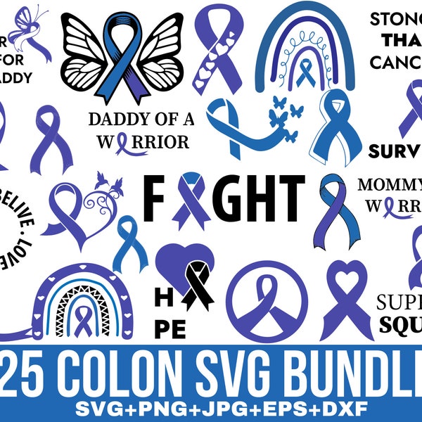 Colon Cancer Svg, Cancer Ribbon Svg, Blue Ribbon Svg, Cancer Awareness Svg, cancer Survivor Svg, cricut, Silhouette