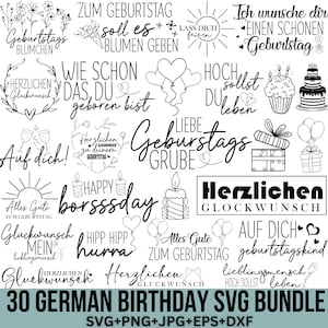 Lot de fichiers Svg de traceur anniversaire allemand, dictons d'anniversaire allemand, Svg anniversaire, anniversaire chemise svg, Svg allemand, coupé pour Cricut, Silhouette