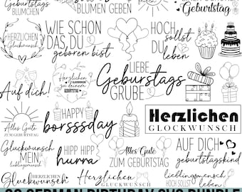 German Birthday Plotter File Svg Bundle, German Birthday Sayings, Birthday Svg, Birthday Quotes, Birthday Shirt Svg, German Svg, for Cricut