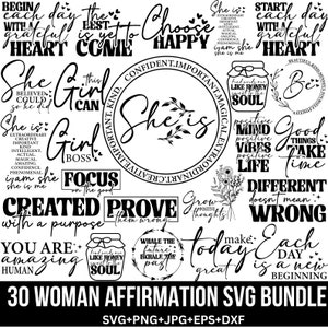 Vrouw bevestiging Svg bundel, She is Me Svg, Women Empowerment Svg, She is Strong Svg, Strong Woman Svg, positieve citaten, meisje citaat, Cricut