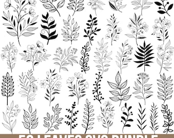 Leaves Svg Bundle, Leaf svg, Branch Svg, Hand Drawn Leaves Svg, Plant Svg, Greenery Svg, Tropical Leaves Svg, Cut For Cricut, Silhouette