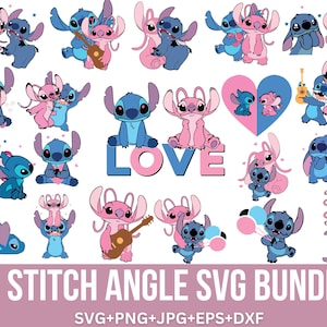 Stitch Angel Svg bundle, Stitch Friends Svg, Stitch couple Svg, lilo and stitch Svg, Stitch clipart, Cartoon Svg, Cut for Cricut, Silhouette