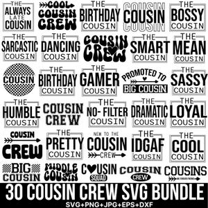 Cousin Svg Bundle, Cousin Crew Svg, Smart Cousin Svg, Dancing Cousin Svg, Cool Cousin Svg, Birthday Cousin Svg, Cut for Cricut, Silhouette