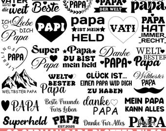 May include: A collection of black and white graphic designs with the word "PAPA" in various fonts and styles. The designs include hearts, stars, and decorative elements. The bottom of the image reads "30 GERMAN PAPA PLOTTER FILES".
