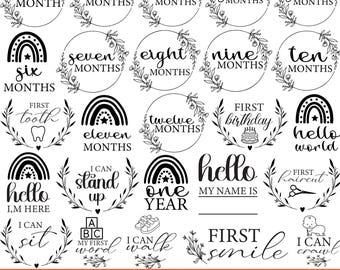 Baby Milestone Card Svg Png Bundle, Baby Milestone Svg, Monthly Milestone Baby Svg, Baby Announcement Svg, Hello World Svg, Files for cricut