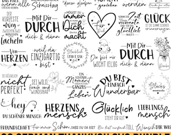 German Thank You SVG Bundle, Plotterdatei Danke, Best Friends Svg, Modern German Svg, Deutsche Sprüche Svg, Friendship Design, For Cricut