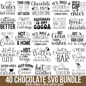 Chocolate Svg Png Bundle, Sweet Chocolate Quotes, Recipes Svg, Chocolate Lover Designs, Chocolate Bar, Dessert Svg, Mug Svg Cocoa For Cricut