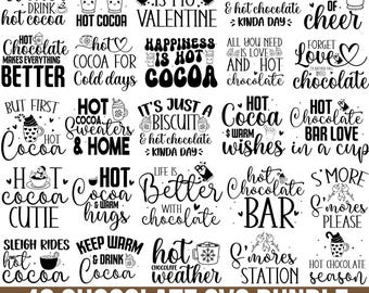 Schokoladen-SVG- und PNG-Bundle, süße Schokoladenzitate, Rezepte (SVG), Designs für Schokoladenliebhaber, Schokoladentafel, Dessert (SVG), Tassen-SVG (Kakao) für Cricut