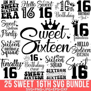 Sweet Sixteen SVG-Bundle, 16. Geburtstags-Svg, Geburtstagskind-Svg, Geburtstags-Königin-Svg, Süßes 16-Svg, Geburtstags-Shirt-Svg, Für Cricut, Silhouette