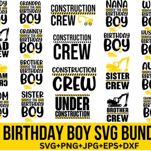 Geburtstagsjunge Konstruktion svg Bundle, Geburtstagsfamilie svg, Bagger svg, Konstruktionsschrift , Geburtstagssvg, Cut Files für Cricut, Silhouette
