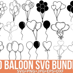 Ballon Svg-bundel, ballon bos Png, ballonnen Clipart, verjaardagsballon, heteluchtballon Svg, ballonnen cartoon, Svg voor Cricut, silhouet