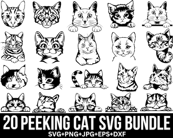 Peeking Cat Svg, Peeking Svg, Cat Svg, Peeking Cats Template, Black Cat Svg, Kitten Svg, Cat Design, Cat Head Svg, For Cricut, Silhouette