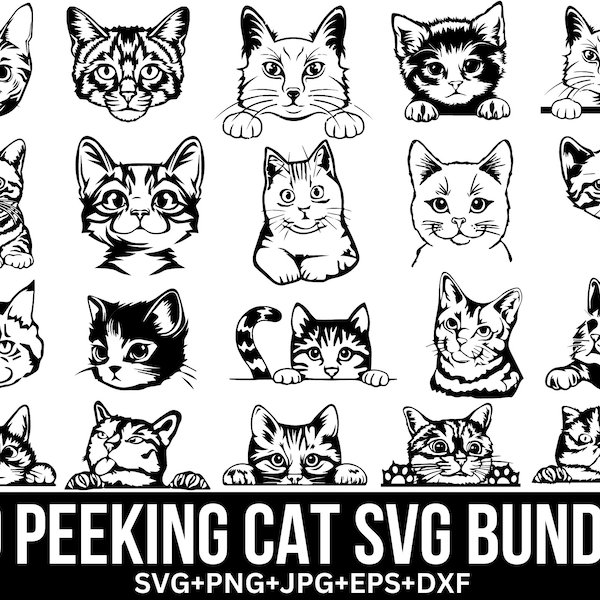 Peeking Cat Svg Bundle, Peeking Cats Template, black cat svg, Kitten Svg, Cat Design, Vector, Cat Head SVG, Cut Files For Cricut, Silhouette