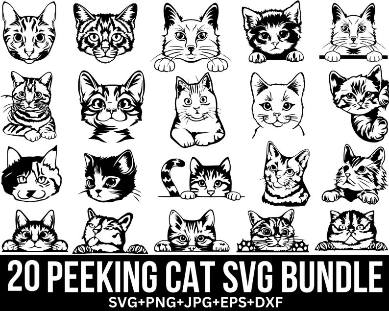 Peeking Cat Svg, Peeking Svg, Cat Svg, Peeking Cats Template, Black Cat Svg, Kitten Svg, Cat Design, Cat Head Svg, For Cricut, Silhouette image 1