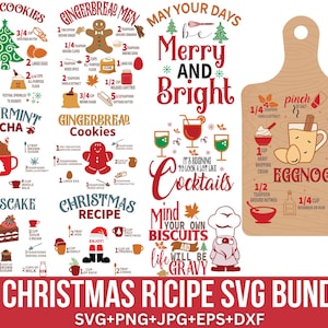 Weihnachtsrezepte SVG-Bundle, Keks-Rezept-Svg, Lebkuchen-Plätzchen-Svg, Bauernhaus-Küche, Kakao-Svg, Schnittdatei für Cricut, Silhouette