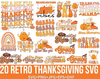 Retro Thanksgiving Svg Bundle, Retro Fall Svg, Trendy Svg, Turkey Svg, Gobble Svg, Fall vibes Svg, Pumpkin Svg, Thankful Svg, Cut For Cricut