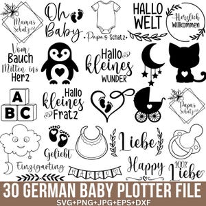 Paquete de archivos SVG de trazador de bebé en alemán, archivo SVG de trazador de bebé en alemán, SVG de bebé, SVG de citas de bebé, SVG de "Hola Mundo", SVG de regalo de baby shower, Cricut
