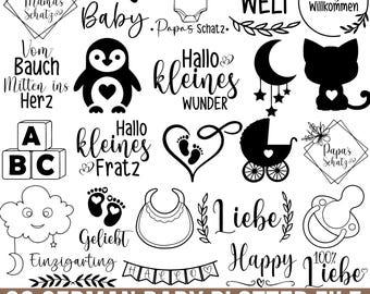 Paquete de archivos SVG de trazador de bebé en alemán, archivo SVG de trazador de bebé en alemán, citas de bebé SVG, Hola mundo SVG, SVG de bebé, regalo de baby shower SVG, Cricut