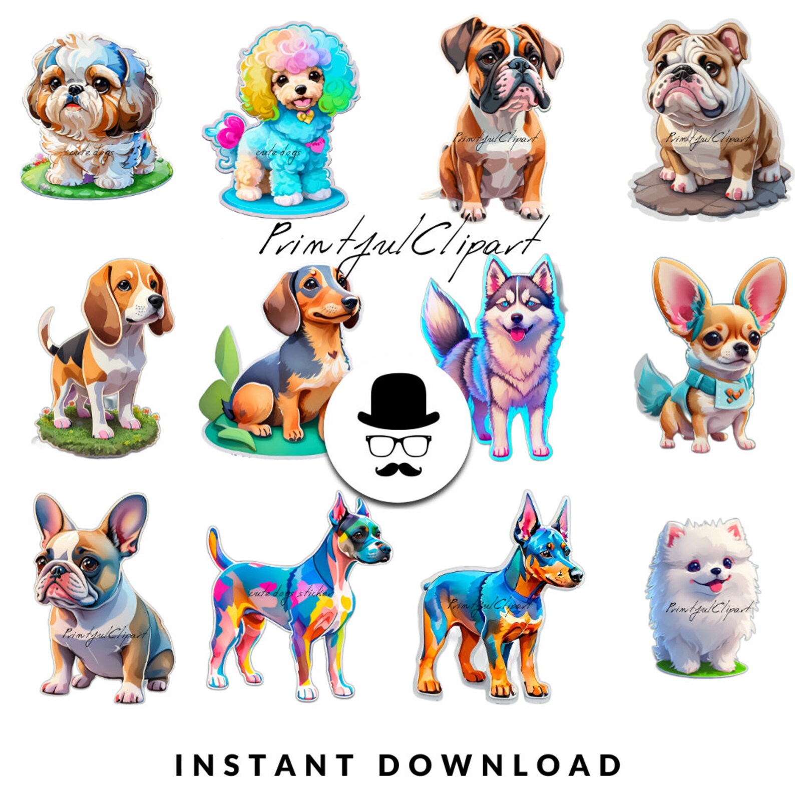 Cute Dog Clipart Printable Digital Stickers Pack, Commercial Use, PNG ...