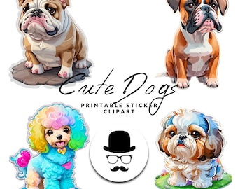 Cute Dog Clipart Printable Digital Stickers Pack, Commercial Use, PNG Instant Download