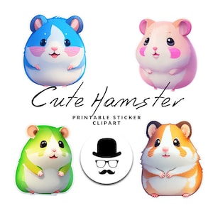Cute Hamster Sticker Pack, 15 Printable Digital Hamster Clipart, Commercial Use, PNG Instant Download