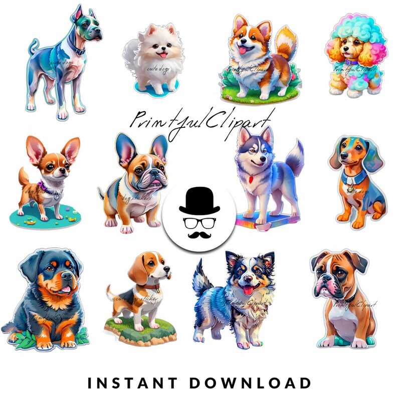 Cute Dog Clipart Printable Digital Stickers Pack 2, Commercial Use, PNG ...