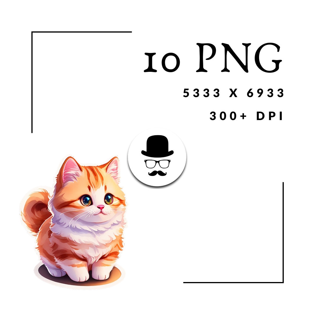 Cute Cat Sticker Pack, Printable Digital Clipart, Commercial Use, PNG ...