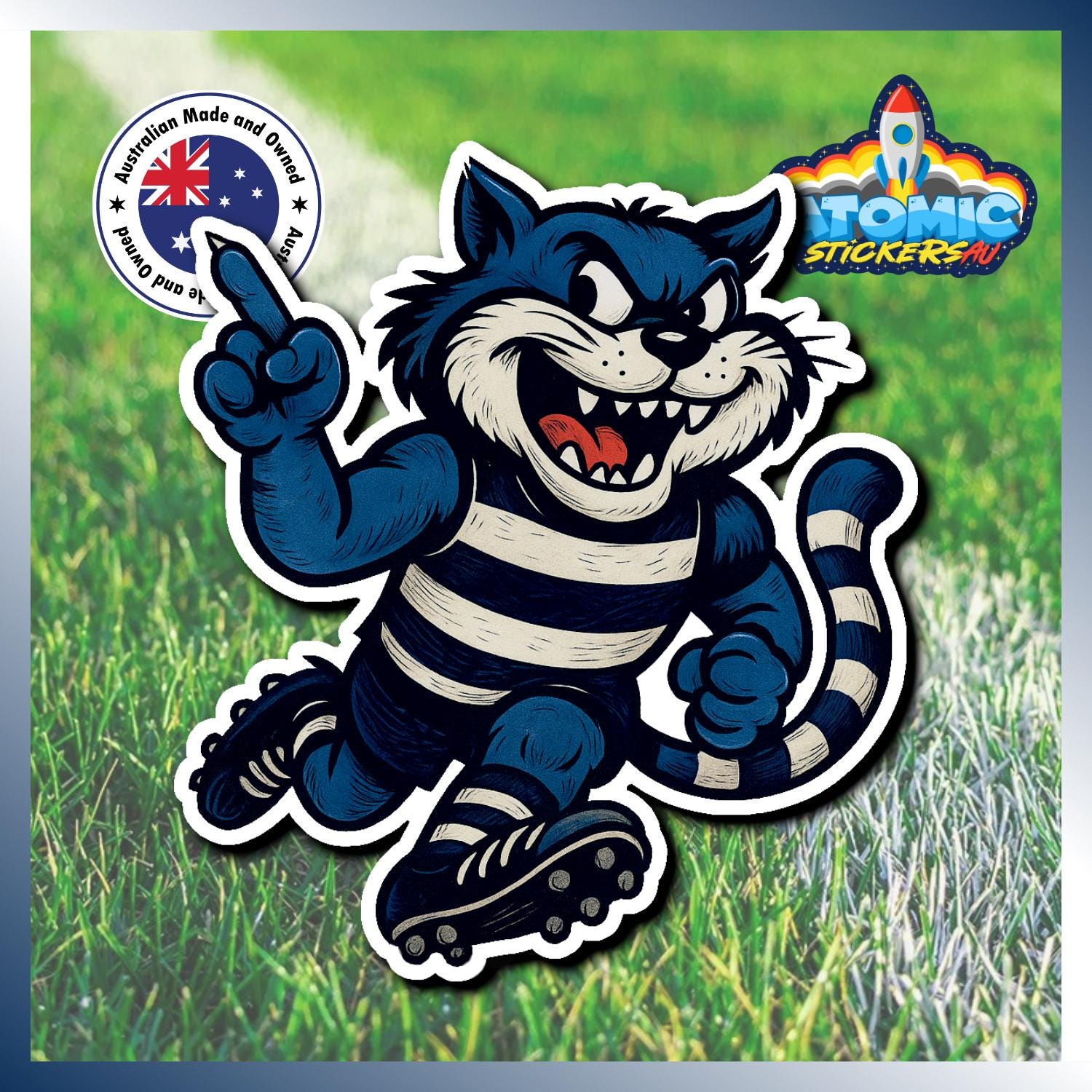 Geelong Cats Retro Hero AFL Sticker – Post Goal Pose (4.7cm X 5.31
