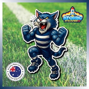 Geelong Katzen Held AFL Sticker – Roaring Fist Pose (3.98 cm x 6.05 cm)