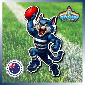 Geelong Cats Hero AFL Sticker – Flying Mark Pose (3.7cm x 6.34cm)