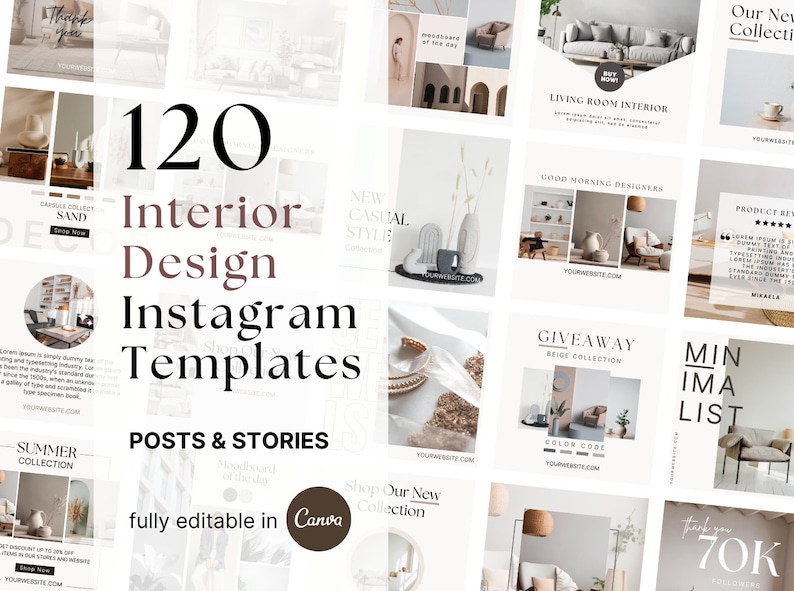Interior Design Instagram Templates, Minimalist Social Media (canva) - Etsy