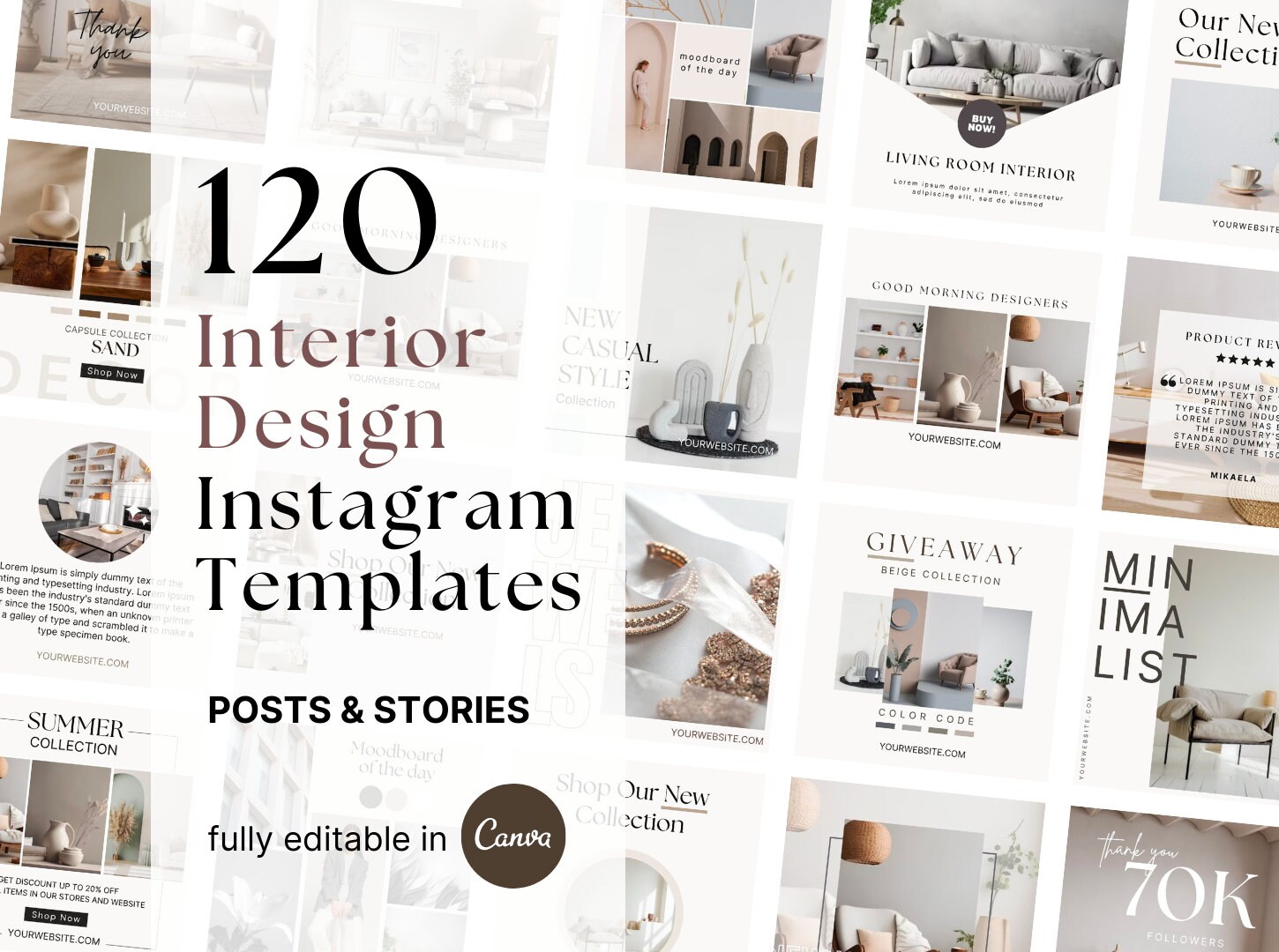Interior Design Instagram Templates, Minimalist Social Media (canva) - Etsy