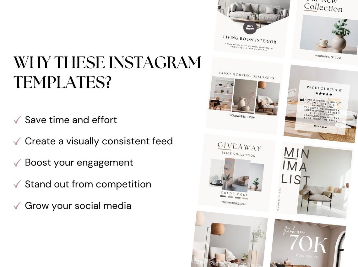 Interior Design Instagram Templates, Minimalist Social Media (canva) - Etsy