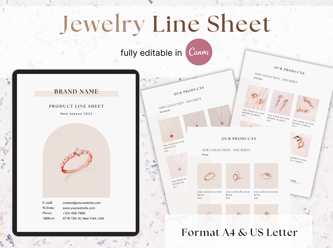 Jewelry Line Sheet Digital Template, Wholesale Line Sheet Canva