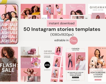 50 Fashion Instagram Story Templates, Canva Editable (Digital Download)