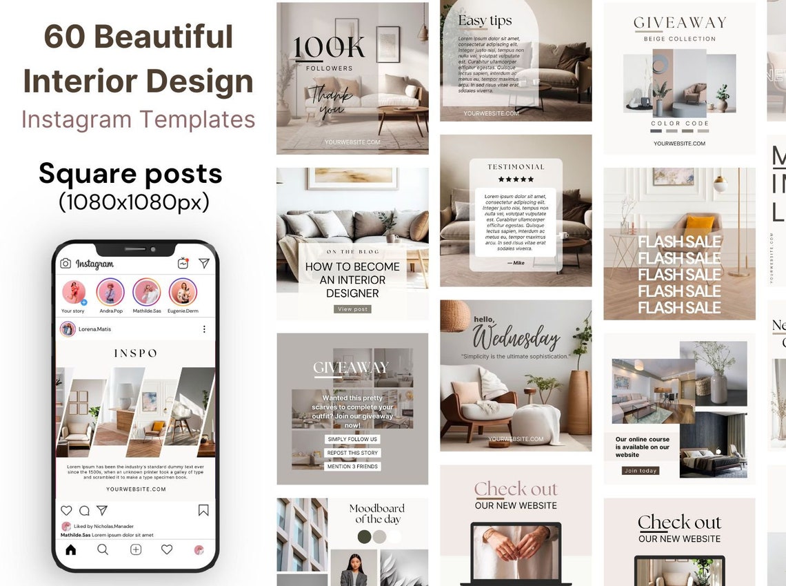 Interior Design Instagram Templates, Minimalist Social Media (canva) - Etsy