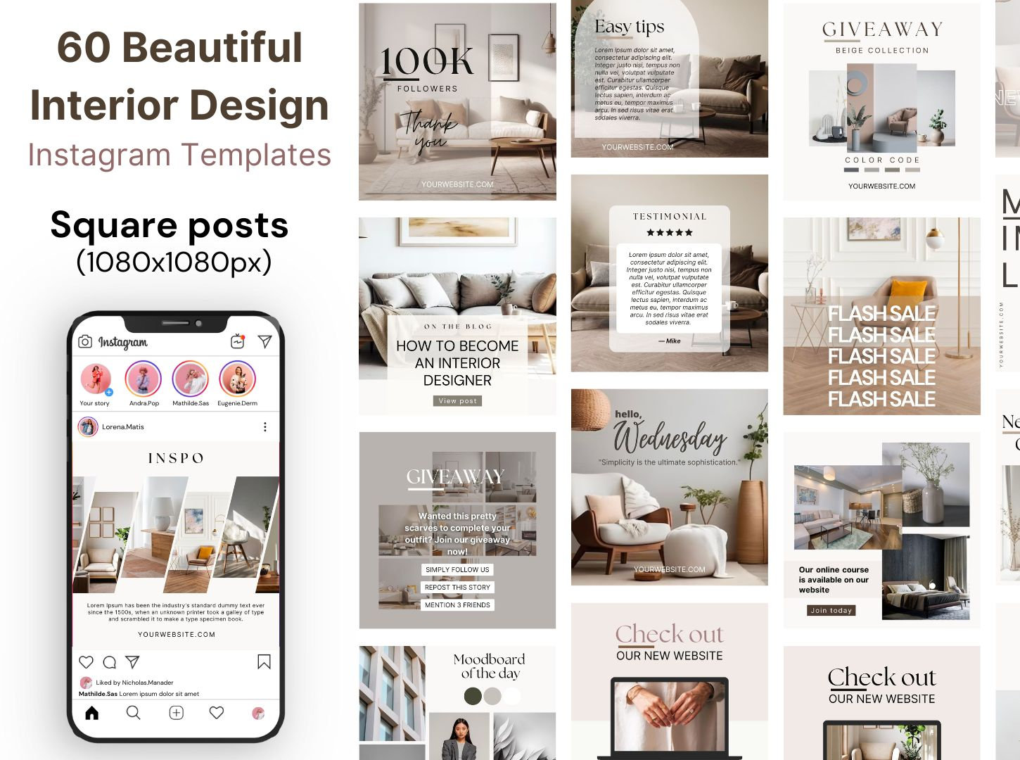 Interior Design Instagram Templates, Minimalist Social Media (canva) - Etsy
