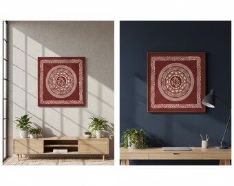 Ganesha Mandala Kunstdruck | Kastanienbraun & Weiß Indische Volkskunst (36x36 Digital Download)