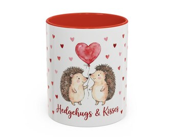 Hedgehugs & Kisses Tasse | Akzent-Kaffeetasse 11 Unzen 15 Unzen, Herz-Ballon-Valentinstag